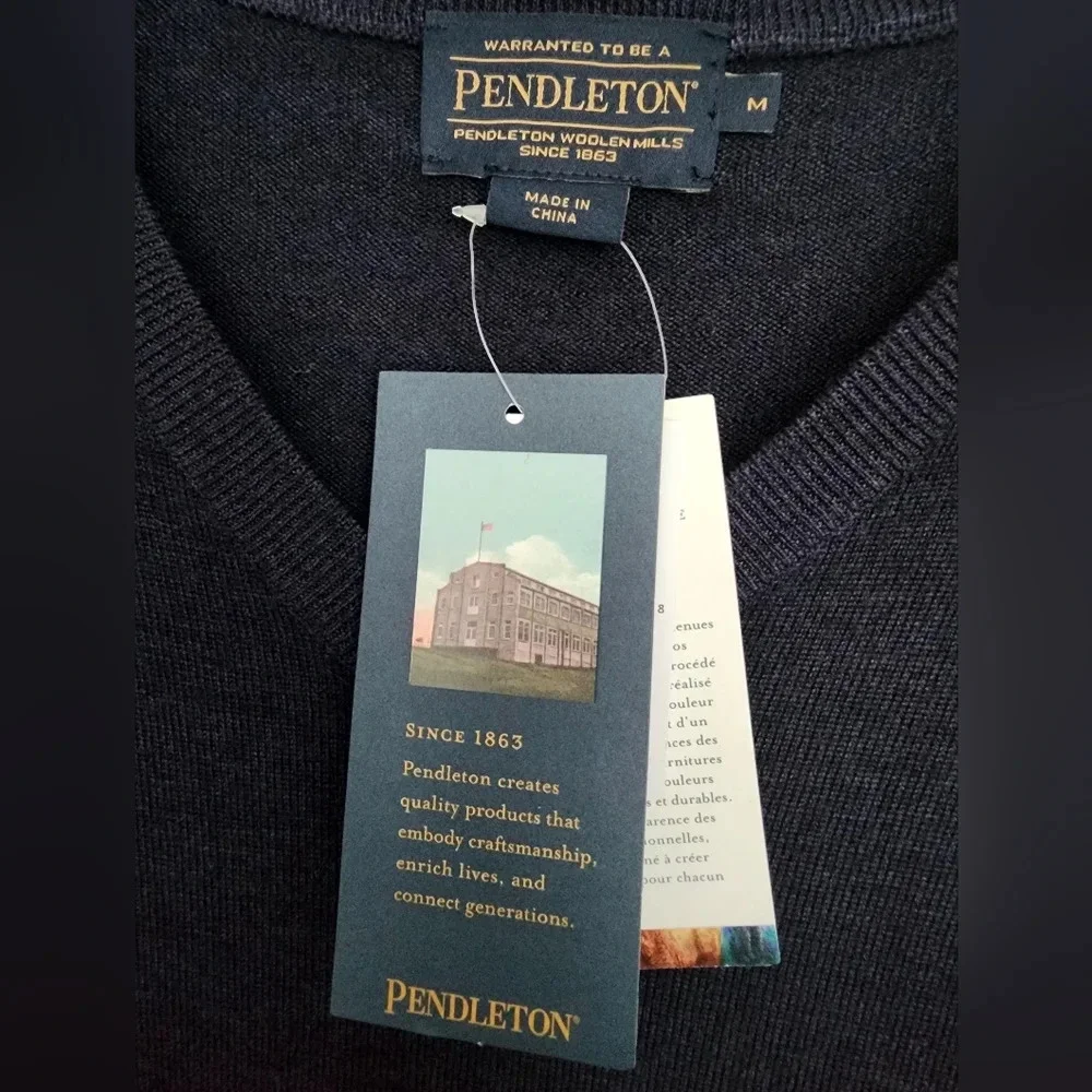 The Pendleton Magic Wash V-neck Pullover Wool Men's Sweater Sz M (NWT)